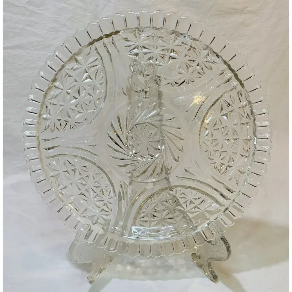 Anchor Hocking Cake Plate 1960's Glass Stars & Bars MCM Missing Cover Clear Tray